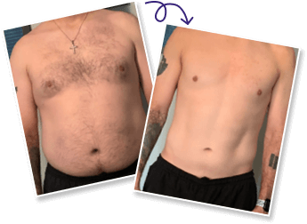 Before and after photos showing a man's weight loss transformation